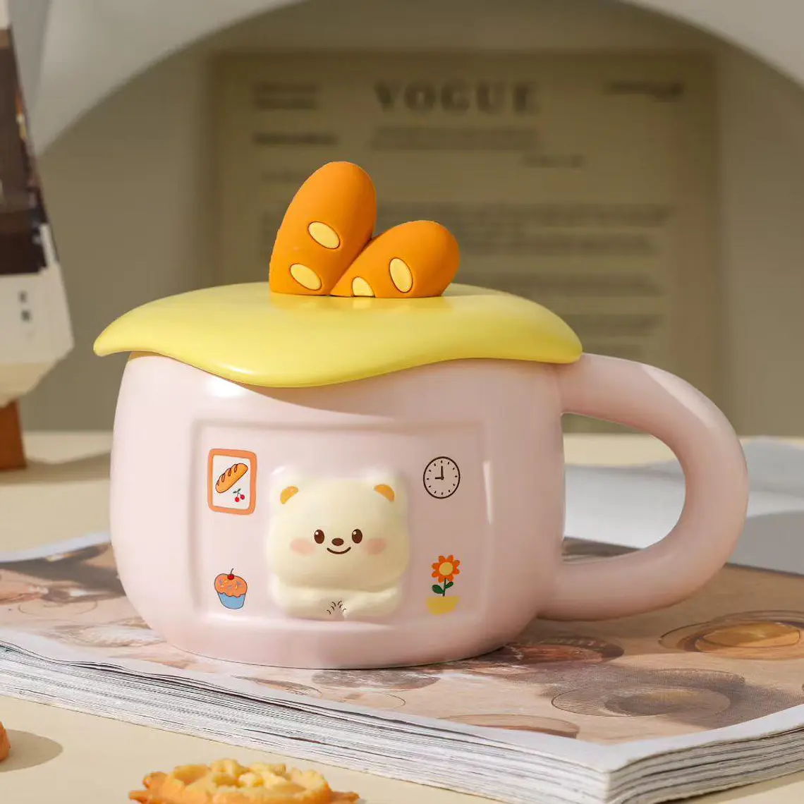☕🥖TAZA (350ML) DE CERÁMICA DISEÑO OSITO/PAN MOD# BT1535🐻 4