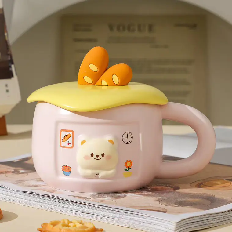 ☕🥖TAZA (350ML) DE CERÁMICA DISEÑO OSITO/PAN MOD# BT1535🐻 4