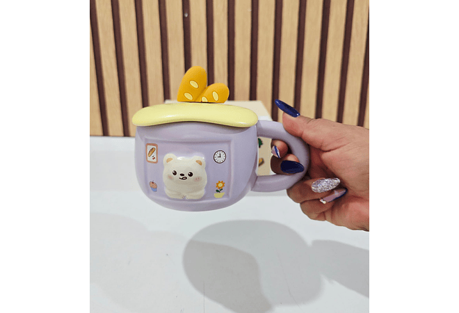 ☕🥖TAZA (350ML) DE CERÁMICA DISEÑO OSITO/PAN MOD# BT1535🐻