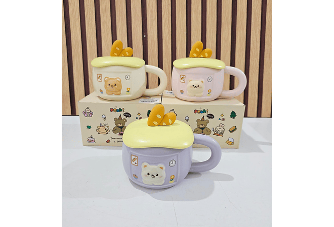 ☕🥖TAZA (350ML) DE CERÁMICA DISEÑO OSITO/PAN MOD# BT1535🐻