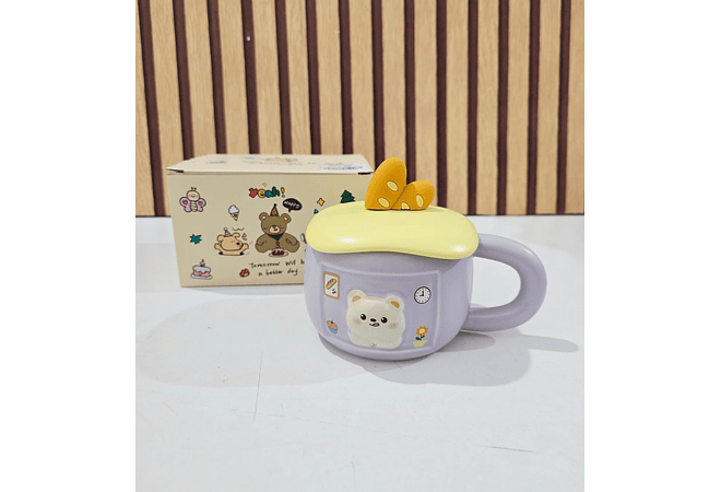 ☕🥖TAZA (350ML) DE CERÁMICA DISEÑO OSITO/PAN MOD# BT1535🐻