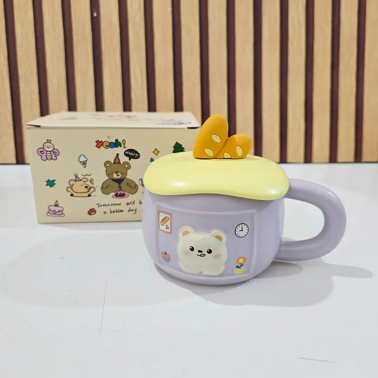 ☕🥖TAZA (350ML) DE CERÁMICA DISEÑO OSITO/PAN MOD# BT1535🐻 10