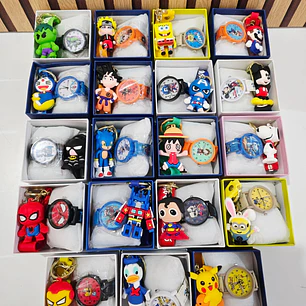 SET RELOJ CON LLAVERITO/PERSONAJES PARA NIÑO (con cajita)