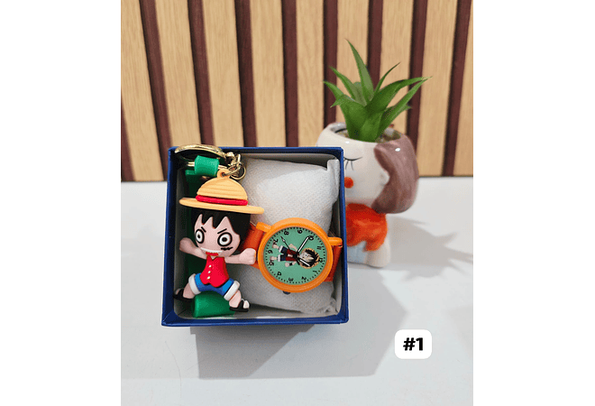 SET RELOJ CON LLAVERITO/PERSONAJES PARA NIÑO (con cajita)