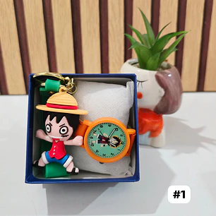 SET RELOJ CON LLAVERITO/PERSONAJES PARA NIÑO (con cajita)