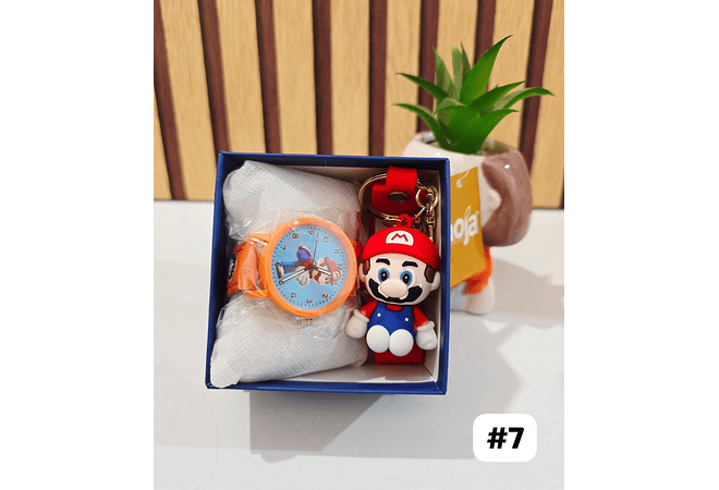 SET RELOJ CON LLAVERITO/PERSONAJES PARA NIÑO (con cajita)