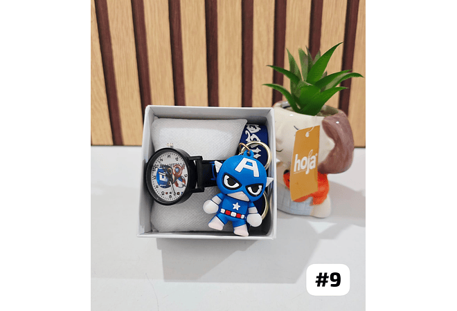 SET RELOJ CON LLAVERITO/PERSONAJES PARA NIÑO (con cajita)