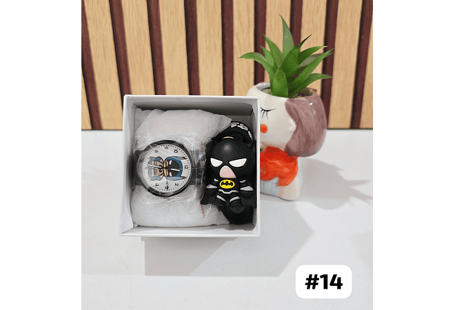 SET RELOJ CON LLAVERITO/PERSONAJES PARA NIÑO (con cajita)