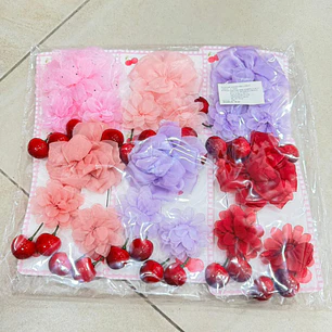 PAQ. CON 6 SET DE 3 PASADORES DISEÑO FLOR/CEREZA AL AZAR  MOD# TZ-31  🍒 🌸