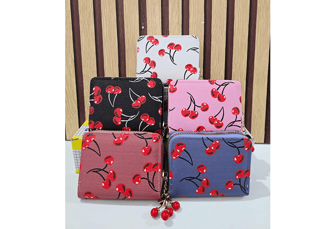 CARTERA/MONEDERO ESTAMPADO CEREZAS (AL AZAR) MOD# AM-630  🍒