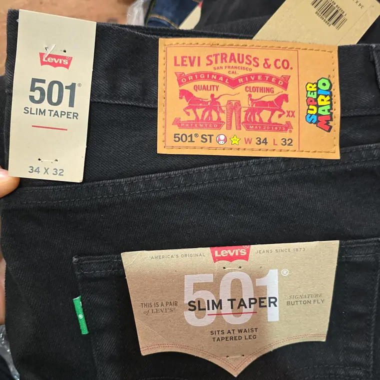 JEANS LEVI'S SLIM TAPER NEGRO PARA CABALLERO COLECCIÓN SUPER MARIO(34 X 32) MOD#501👦🏻 PANTALON👖 9