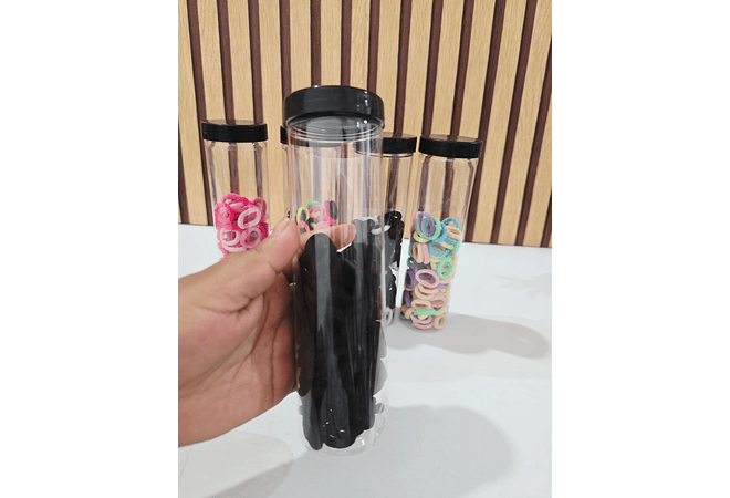 1 BOTECITO/TAPA NEGRA CON 100 DONITAS DE COLORES MOD# WNF0002