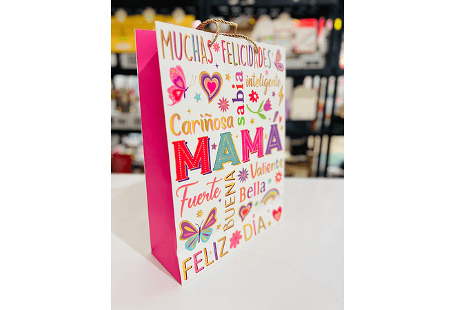PAQ DE 4 BOLSAS PARA REGALO "FELIZ DÍA MAMÁ (1 de c/color) MOD# YM-2095-L-3   🎁 🛍️