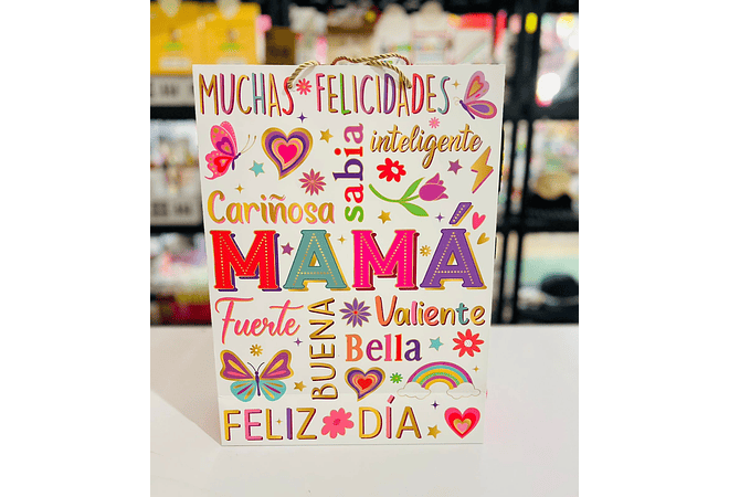 PAQ DE 4 BOLSAS PARA REGALO "FELIZ DÍA MAMÁ (1 de c/color) MOD# YM-2095-L-3   🎁 🛍️