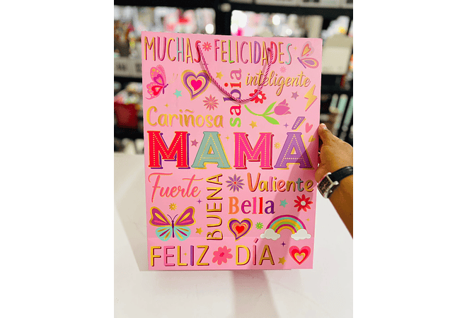 PAQ DE 4 BOLSAS PARA REGALO "FELIZ DÍA MAMÁ (1 de c/color) MOD# YM-2095-L-3   🎁 🛍️