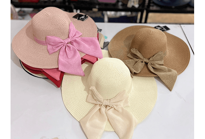 SOMBRERO PLAYERO CON MOÑO GRANDE (COLORES AL AZAR) MOD# YC-HAT1236 👒 🎀
