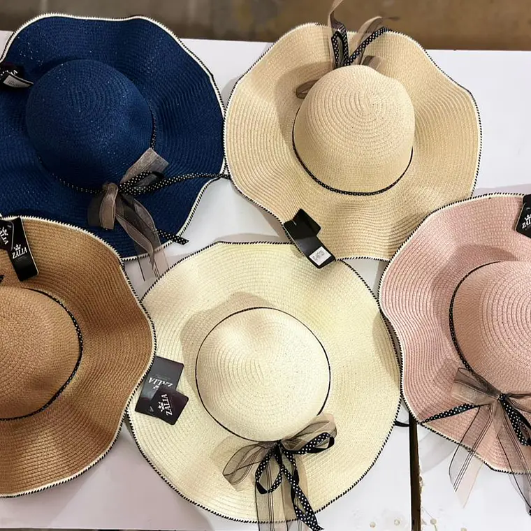 SOMBRERO PLAYERO MOÑO DE LISTON DE ORGANZA Y DE PUNTOS MOD# YC-HAT1231 (AL AZAR)   🏖️👒 1