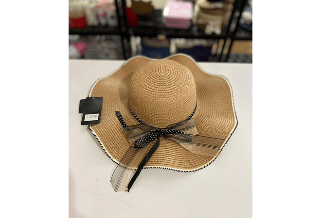 SOMBRERO PLAYERO MOÑO DE LISTON DE ORGANZA Y DE PUNTOS MOD# YC-HAT1231 (AL AZAR)   🏖️👒