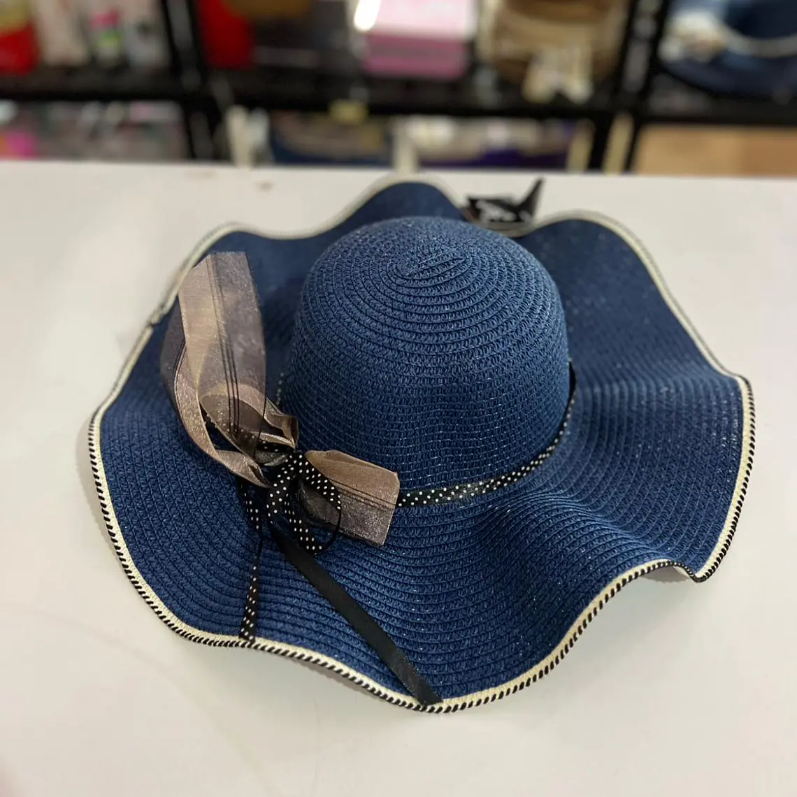 SOMBRERO PLAYERO MOÑO DE LISTON DE ORGANZA Y DE PUNTOS MOD# YC-HAT1231 (AL AZAR)   🏖️👒 3