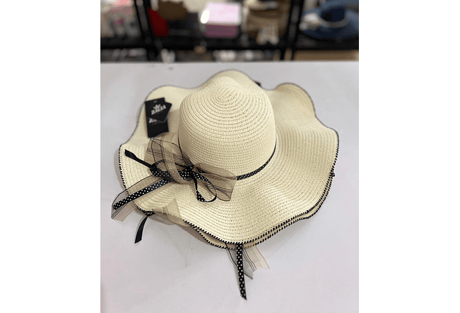 SOMBRERO PLAYERO MOÑO DE LISTON DE ORGANZA Y DE PUNTOS MOD# YC-HAT1231 (AL AZAR)   🏖️👒