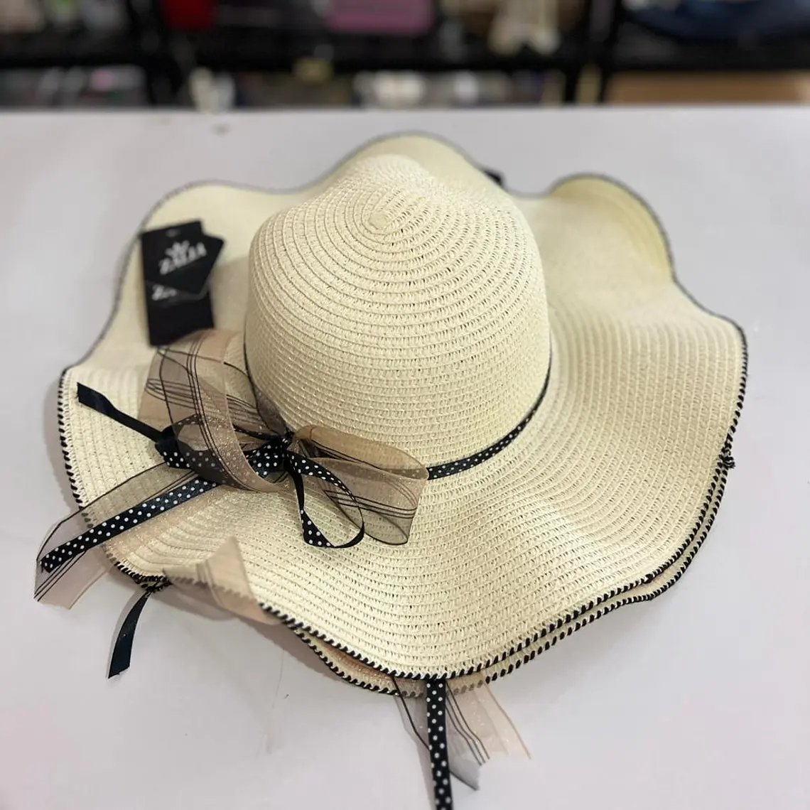 SOMBRERO PLAYERO MOÑO DE LISTON DE ORGANZA Y DE PUNTOS MOD# YC-HAT1231 (AL AZAR)   🏖️👒 4