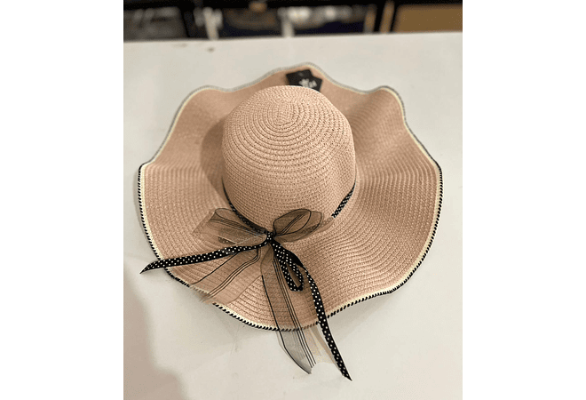 SOMBRERO PLAYERO MOÑO DE LISTON DE ORGANZA Y DE PUNTOS MOD# YC-HAT1231 (AL AZAR)   🏖️👒