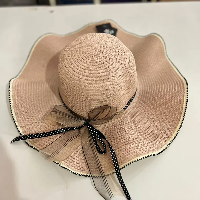 SOMBRERO PLAYERO MOÑO DE LISTON DE ORGANZA Y DE PUNTOS MOD# YC-HAT1231 (AL AZAR)   🏖️👒 5