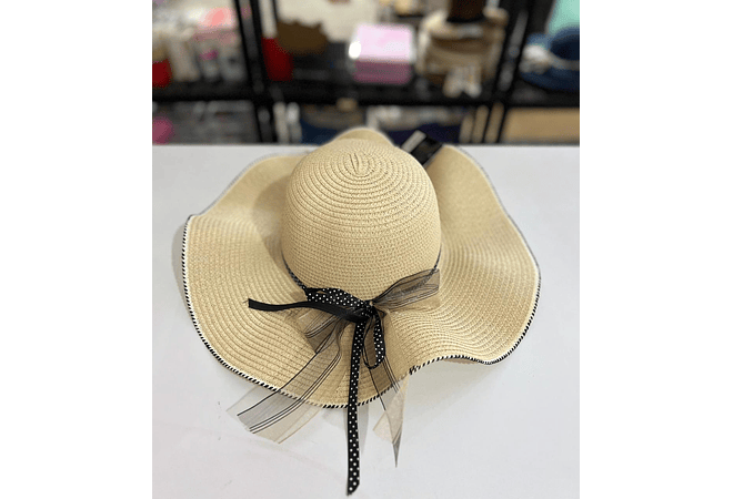 SOMBRERO PLAYERO MOÑO DE LISTON DE ORGANZA Y DE PUNTOS MOD# YC-HAT1231 (AL AZAR)   🏖️👒