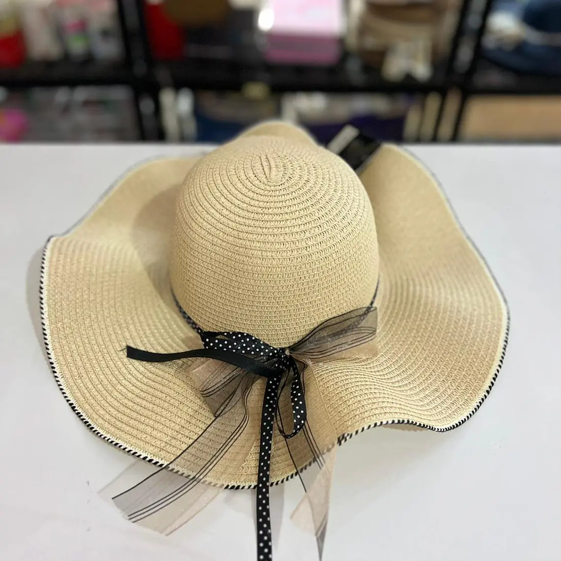 SOMBRERO PLAYERO MOÑO DE LISTON DE ORGANZA Y DE PUNTOS MOD# YC-HAT1231 (AL AZAR)   🏖️👒 6
