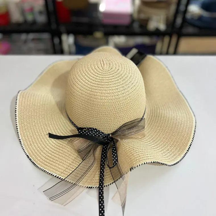 SOMBRERO PLAYERO MOÑO DE LISTON DE ORGANZA Y DE PUNTOS MOD# YC-HAT1231 (AL AZAR)   🏖️👒 6