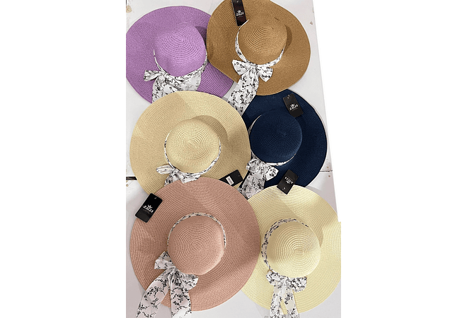 SOMBRERO PLAYERO MOÑO BLANCO/FLORES BLANCAS COLORES (AL AZAR)  MOD #QW-5292 🌼