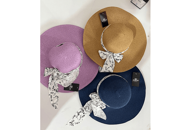 SOMBRERO PLAYERO MOÑO BLANCO/FLORES BLANCAS COLORES (AL AZAR)  MOD #QW-5292 🌼