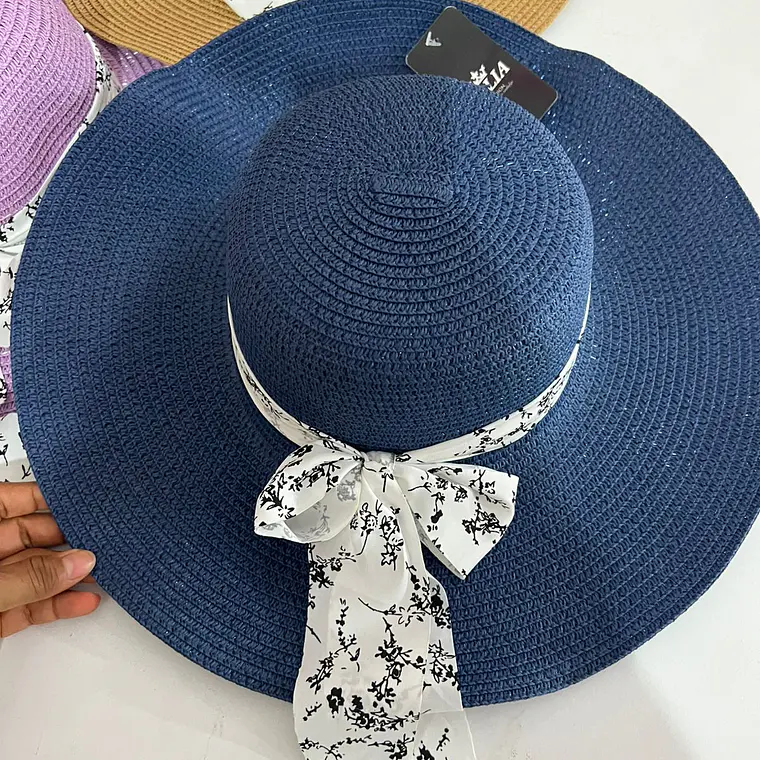 SOMBRERO PLAYERO MOÑO BLANCO/FLORES BLANCAS COLORES (AL AZAR)  MOD #QW-5292 🌼 3