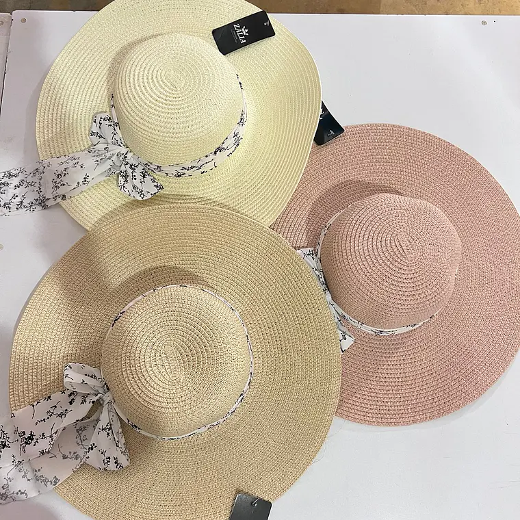 SOMBRERO PLAYERO MOÑO BLANCO/FLORES BLANCAS COLORES (AL AZAR)  MOD #QW-5292 🌼 4