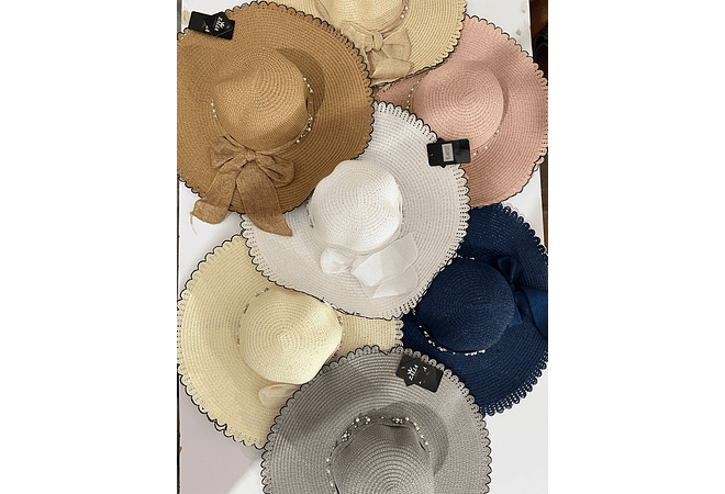 SOMBRERO PLAYERO MOÑO CON PERLAS COLORES AL AZAR MOD# YC-HAT1257  👒