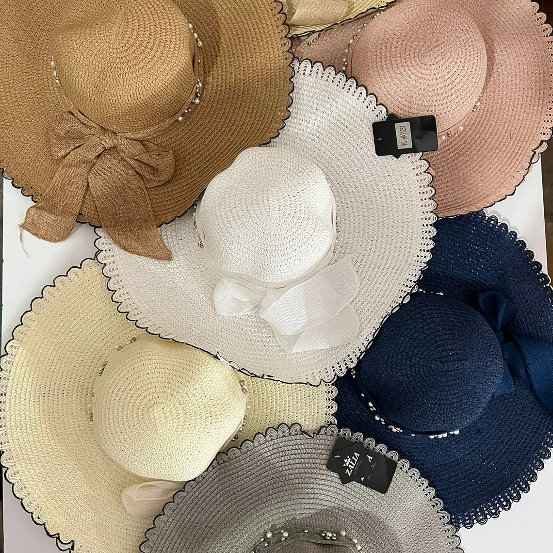 SOMBRERO PLAYERO MOÑO CON PERLAS COLORES AL AZAR MOD# YC-HAT1257  👒 1