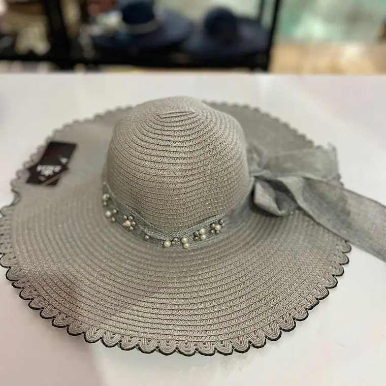 SOMBRERO PLAYERO MOÑO CON PERLAS COLORES AL AZAR MOD# YC-HAT1257  👒 2
