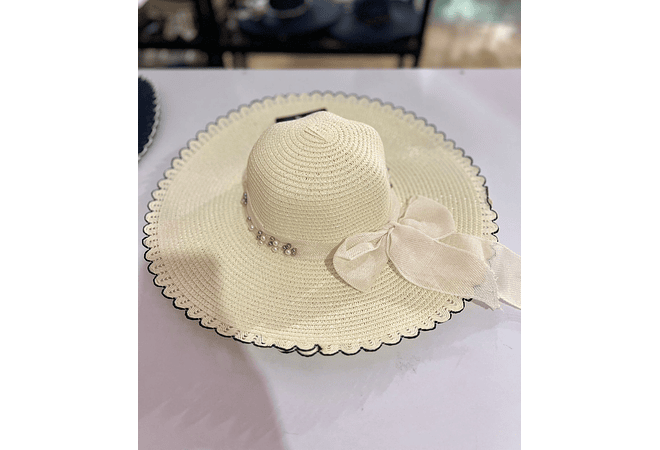 SOMBRERO PLAYERO MOÑO CON PERLAS COLORES AL AZAR MOD# YC-HAT1257  👒