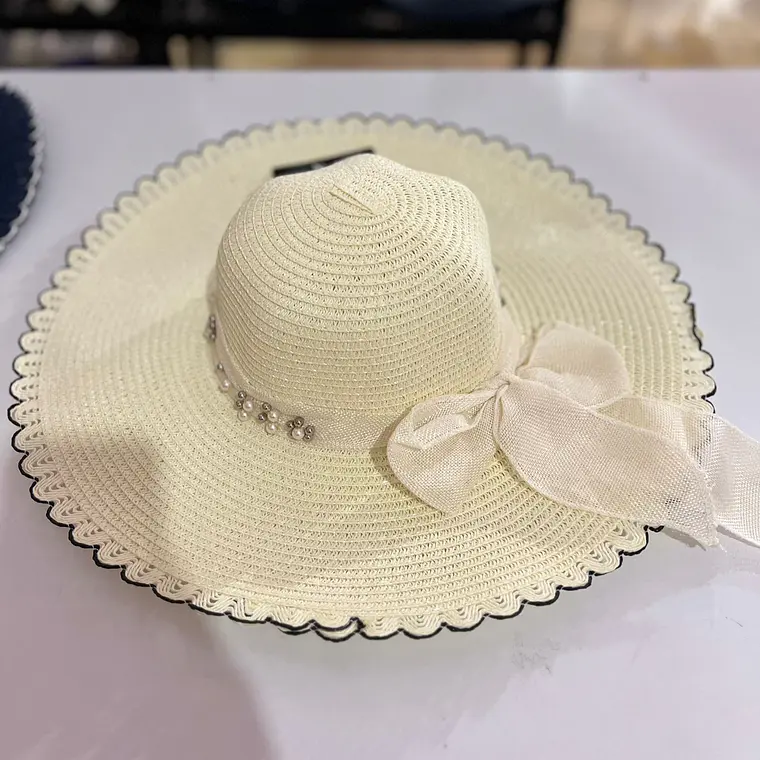 SOMBRERO PLAYERO MOÑO CON PERLAS COLORES AL AZAR MOD# YC-HAT1257  👒 3