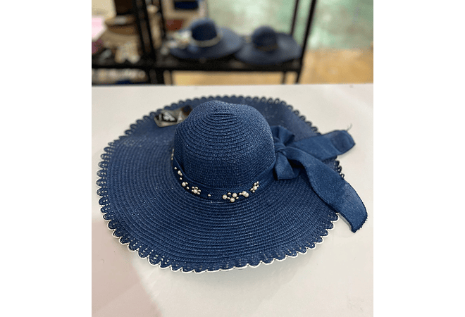 SOMBRERO PLAYERO MOÑO CON PERLAS COLORES AL AZAR MOD# YC-HAT1257  👒