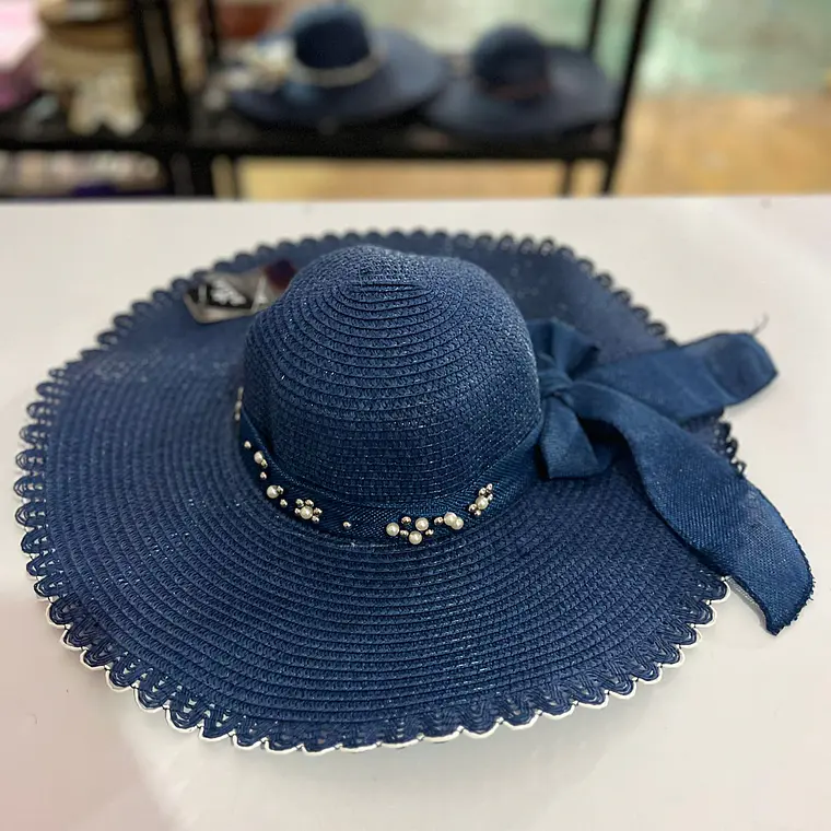 SOMBRERO PLAYERO MOÑO CON PERLAS COLORES AL AZAR MOD# YC-HAT1257  👒 4