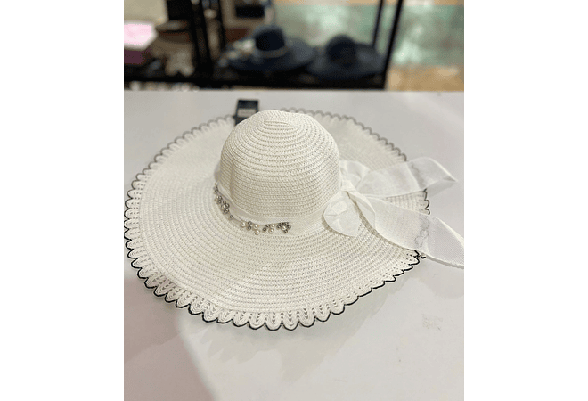 SOMBRERO PLAYERO MOÑO CON PERLAS COLORES AL AZAR MOD# YC-HAT1257  👒