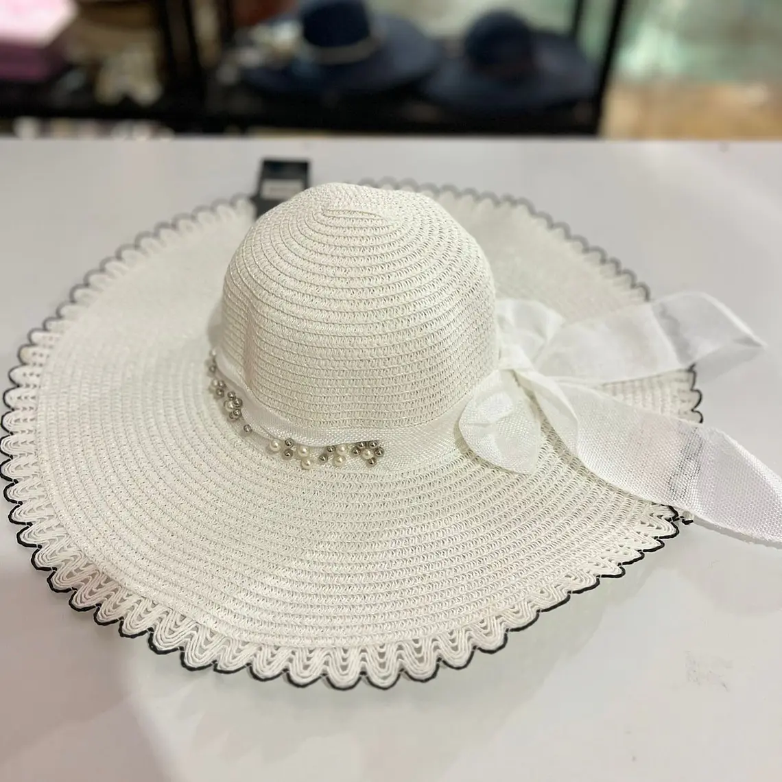 SOMBRERO PLAYERO MOÑO CON PERLAS COLORES AL AZAR MOD# YC-HAT1257  👒 5