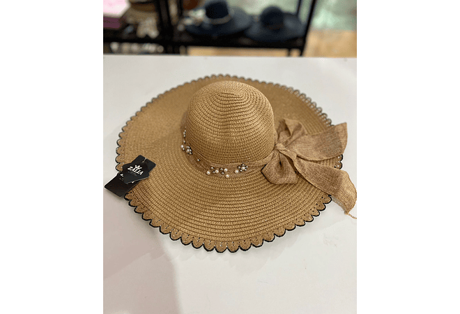 SOMBRERO PLAYERO MOÑO CON PERLAS COLORES AL AZAR MOD# YC-HAT1257  👒