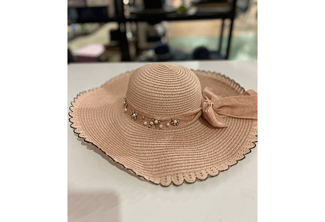 SOMBRERO PLAYERO MOÑO CON PERLAS COLORES AL AZAR MOD# YC-HAT1257  👒