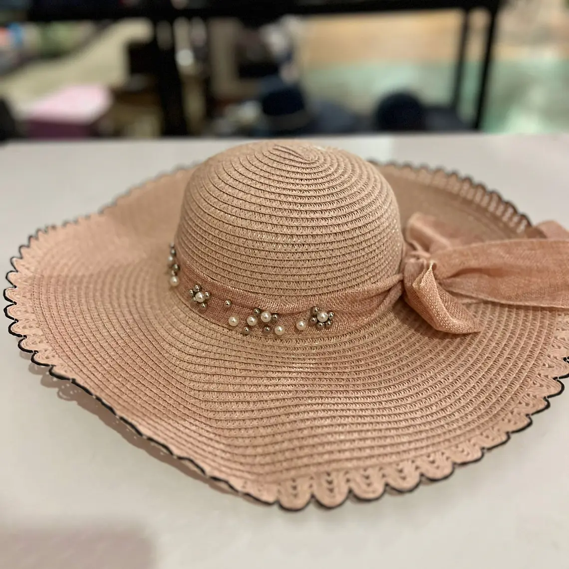 SOMBRERO PLAYERO MOÑO CON PERLAS COLORES AL AZAR MOD# YC-HAT1257  👒 7