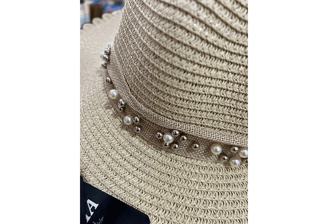 SOMBRERO PLAYERO MOÑO CON PERLAS COLORES AL AZAR MOD# YC-HAT1257  👒