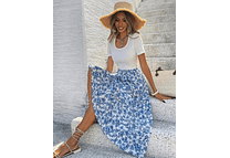 VESTIDO LARGO BLANCO/AZUL FLORES TALLA MEDIANA 👗