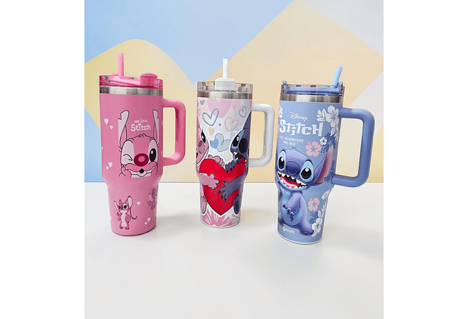VASO TERMICO CON AGQRRADERA DISEÑO STITCH DE 1.250ML