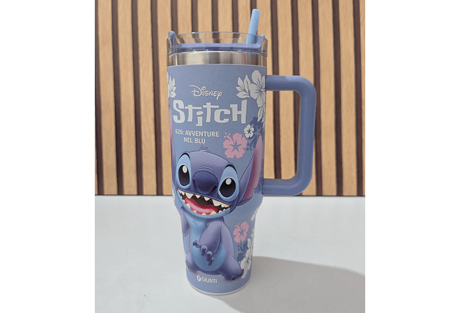 VASO TERMICO CON AGQRRADERA DISEÑO STITCH DE 1.250ML